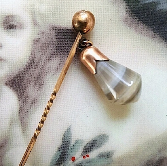 1800'S ROSE GOLD AGATE SCARF PIN - Picture 3 of 7